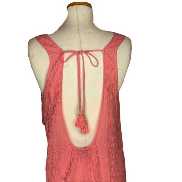 J. Crew Womens Size M Peach Tank Top Waffle Weave Cotton Casual Tassel Open Back - Picture 8 of 10